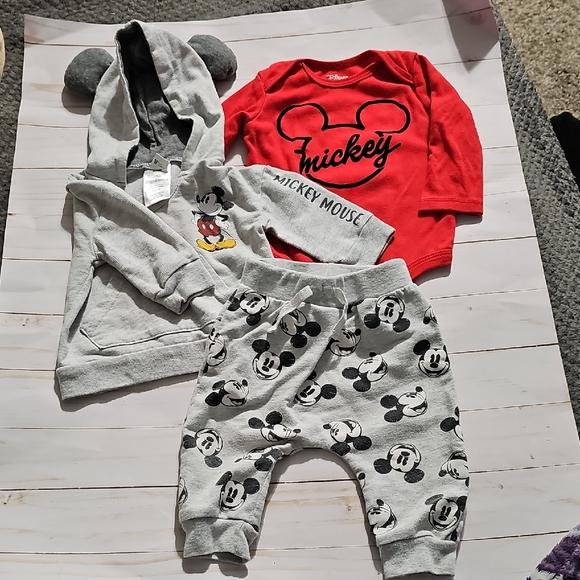 Disney Other - Disney Mickey Mouse Red and Gray 3 Piece Baby Outfit